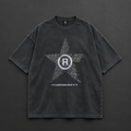 Star Typography "R" Circle Graphic Oversized T-Shirt – Washed Black