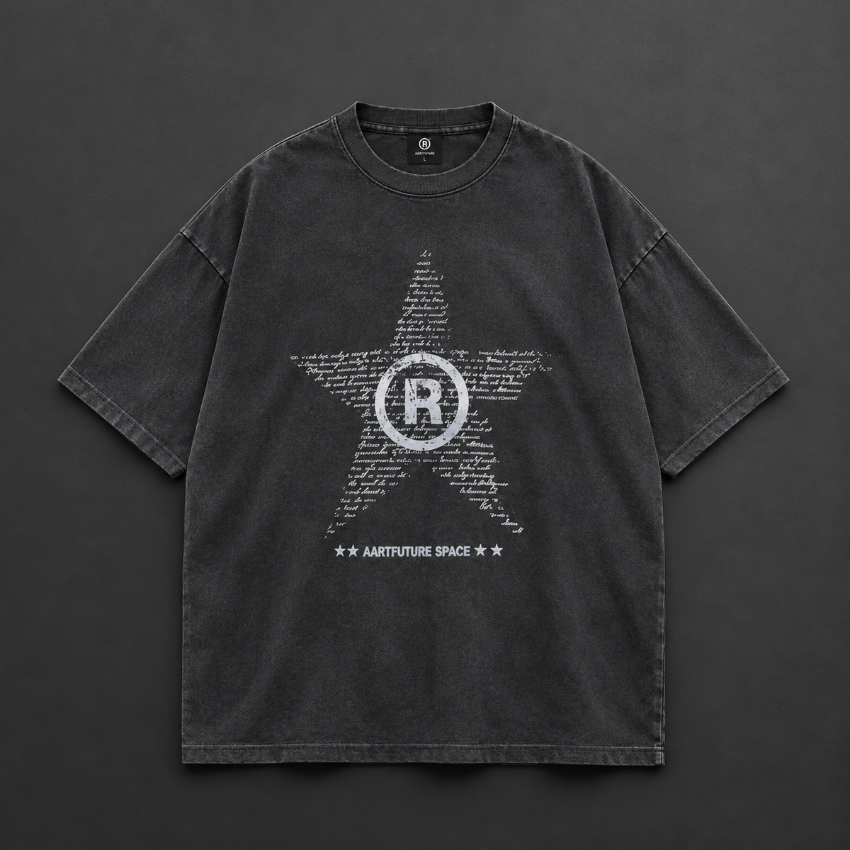 Star Typography "R" Circle Graphic Oversized T-Shirt – Washed Black