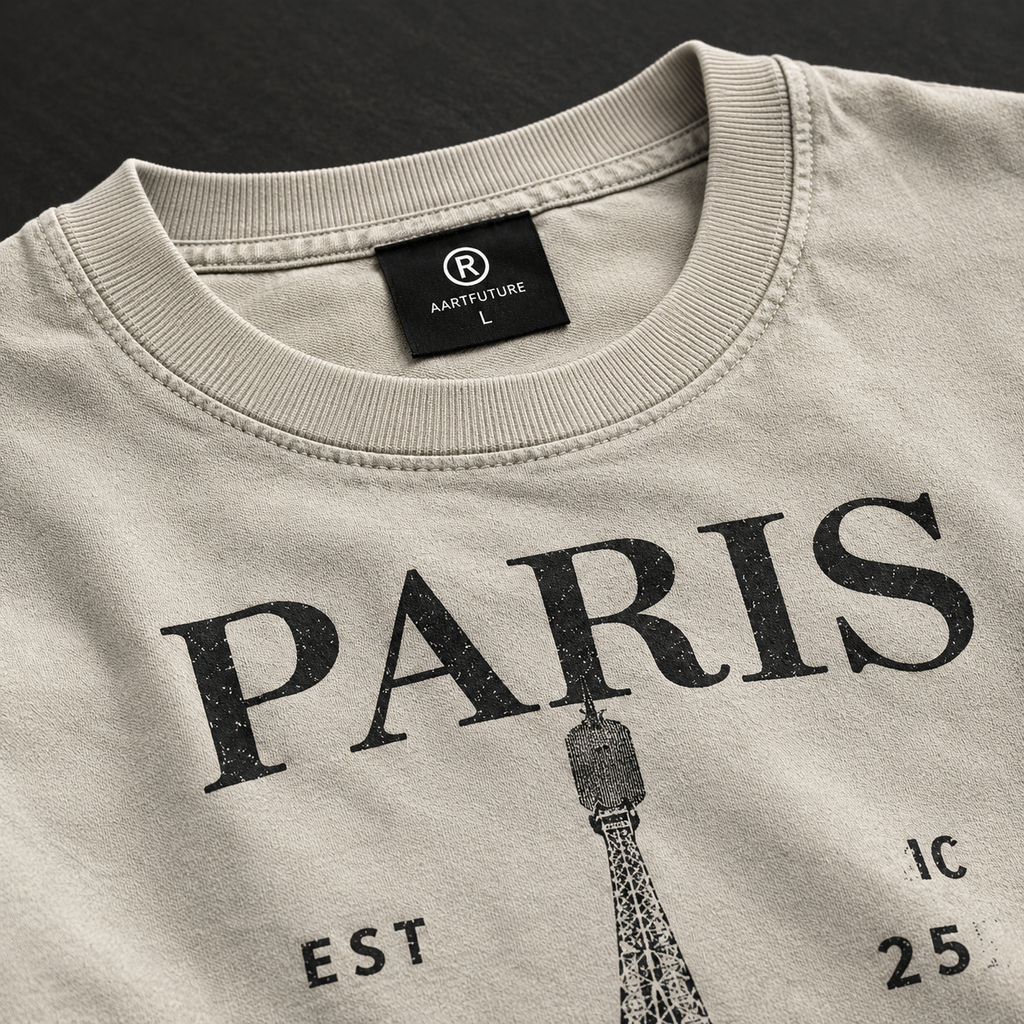 Paris France Eiffel Tower Graphic Oversized T-Shirt – Beige / Oat