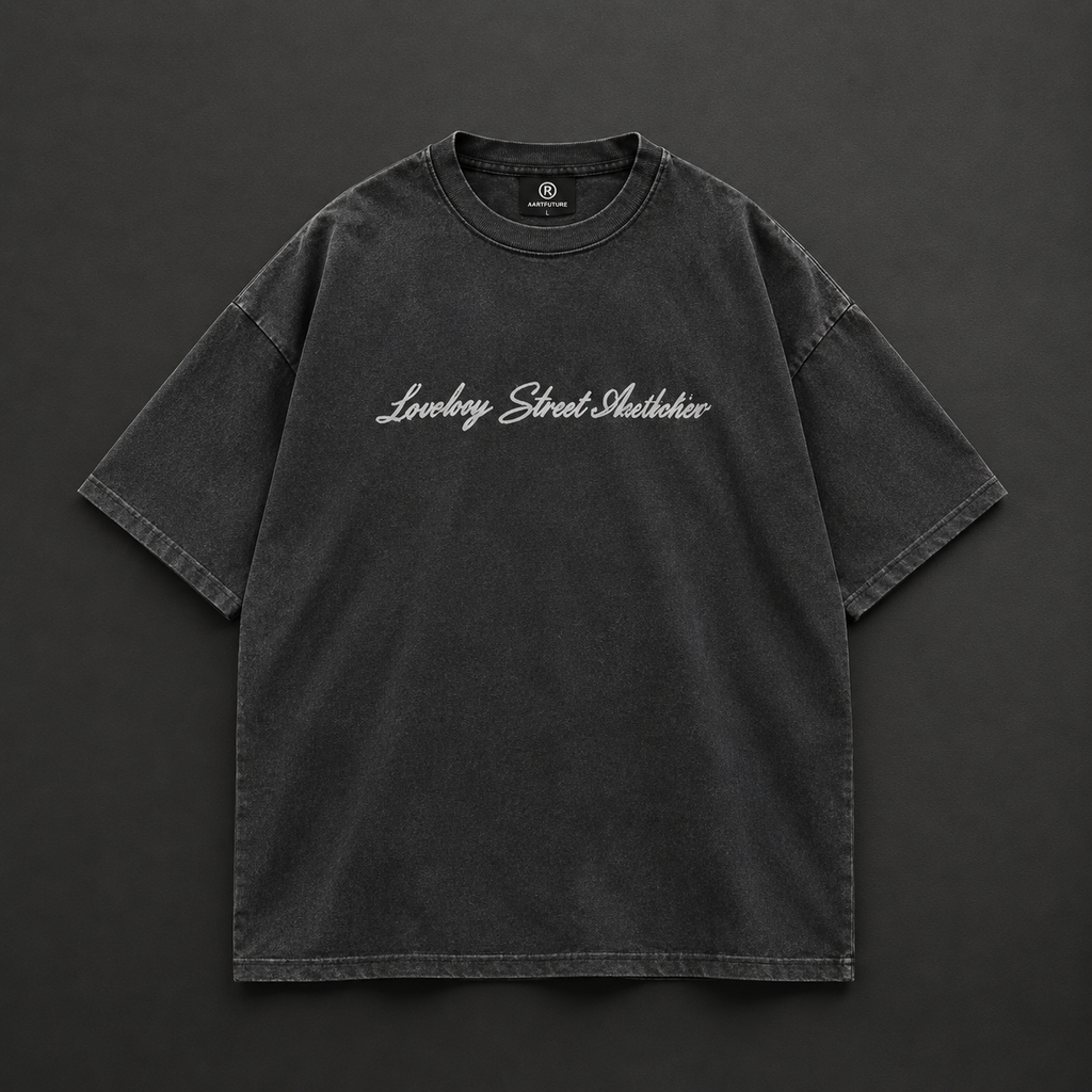 Lowkey Street Aesthetic Cursive Script Oversized T-Shirt – Black