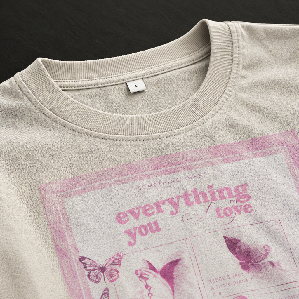 "Everything You Desire" Butterfly Graphic Oversized T-Shirt – Beige / Light Oat
