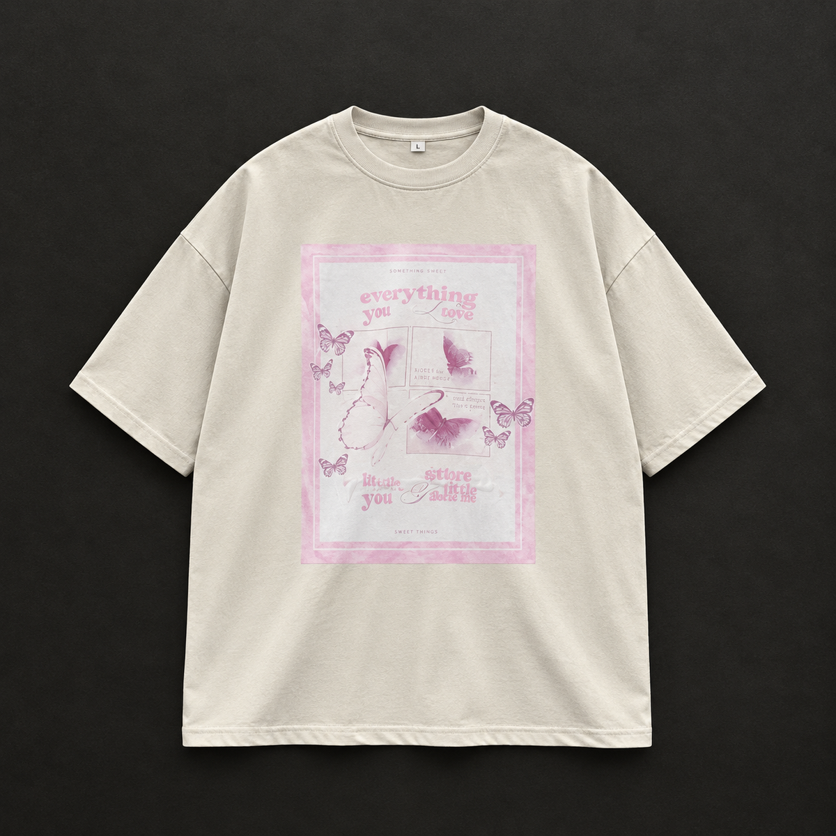 "Everything You Desire" Butterfly Graphic Oversized T-Shirt – Beige / Light Oat