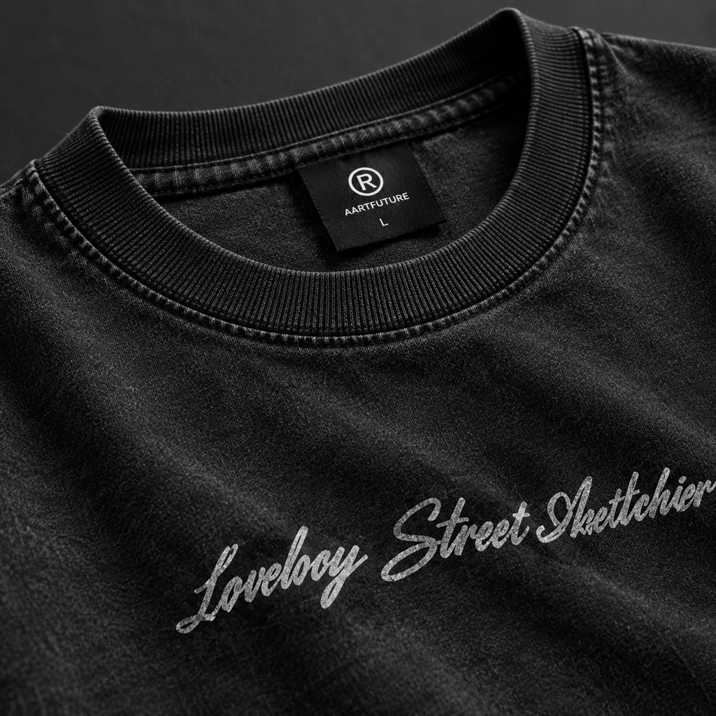 Lowkey Street Aesthetic Cursive Script Oversized T-Shirt – Black