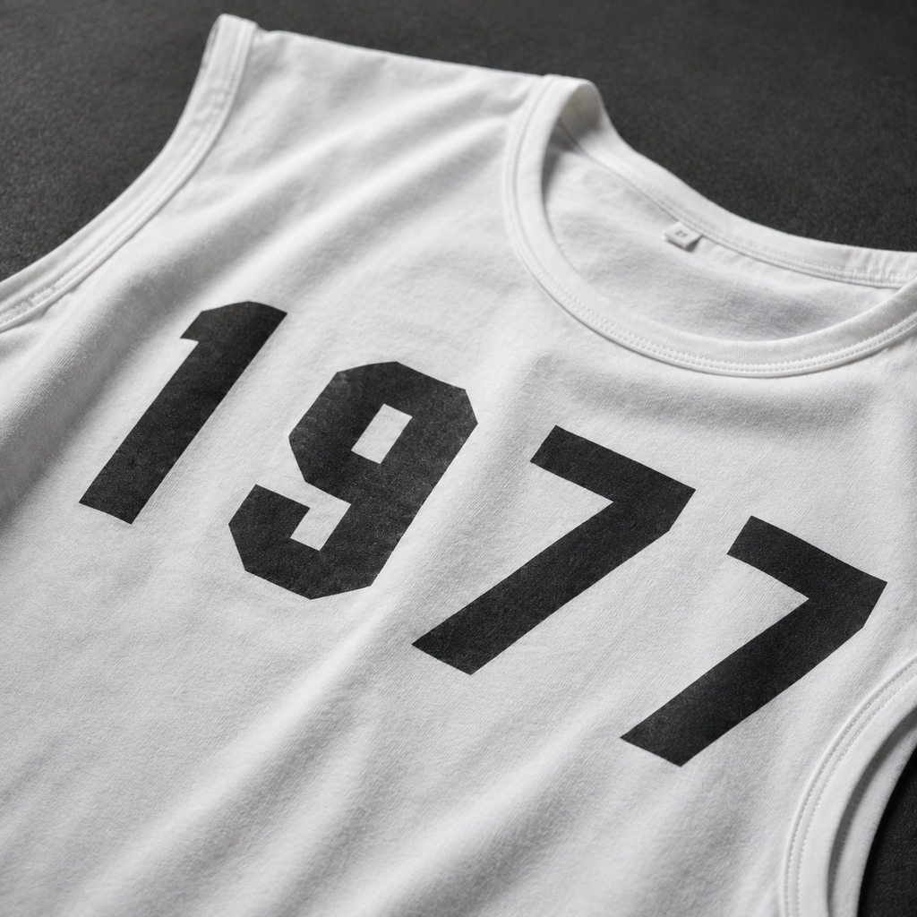 1977 Retro Oversized Sleeveless Graphic Tee – White