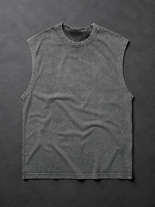 Acid Wash Oversized Sleeveless Tee – Charcoal Grey