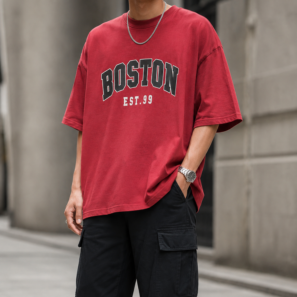 Boston Varsity Oversized Graphic T-Shirt – Maroon