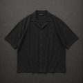 Black Textured Jacquard Oversized Cuban Collar Shirt