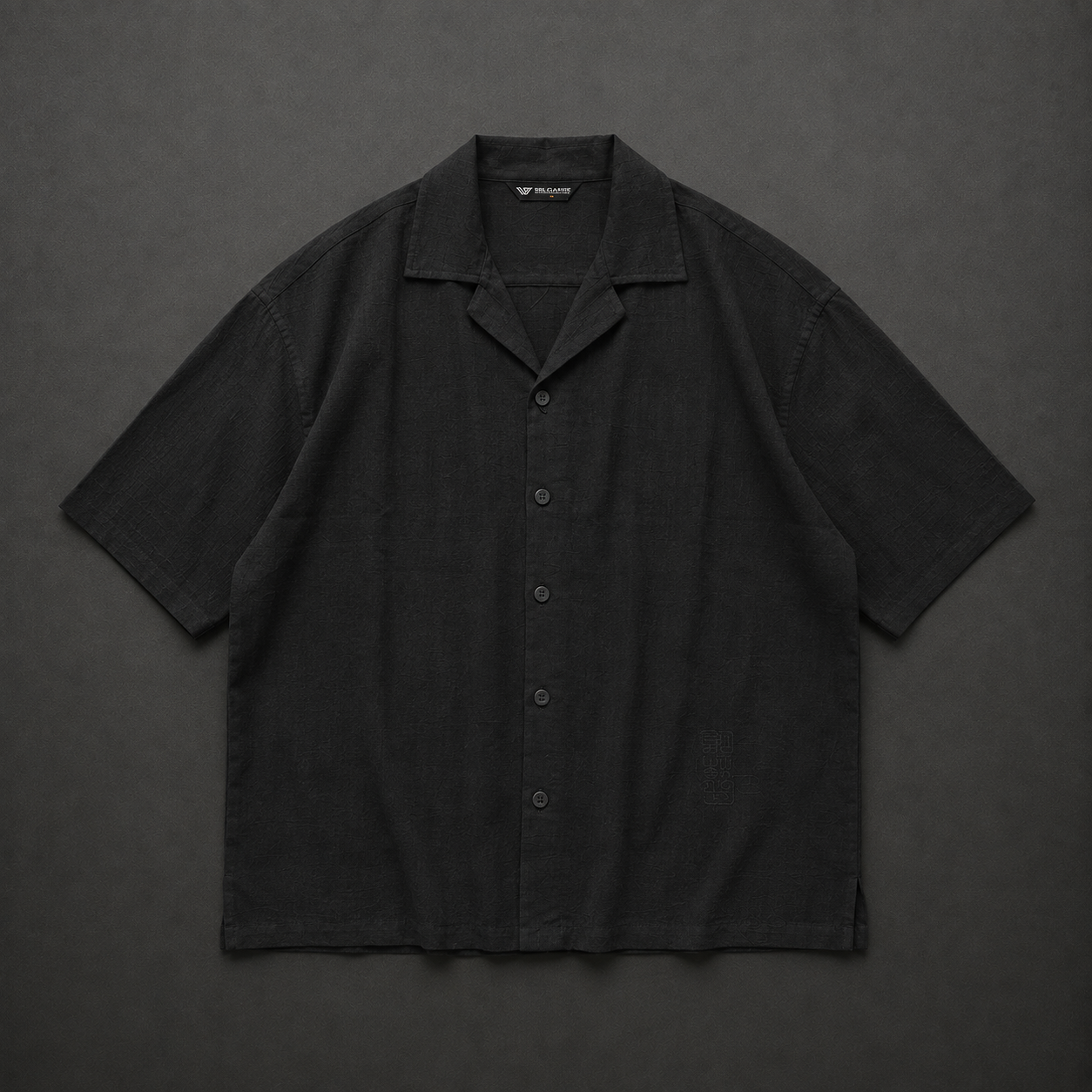 White/Black Textured Jacquard Oversized Cuban Collar Shirt