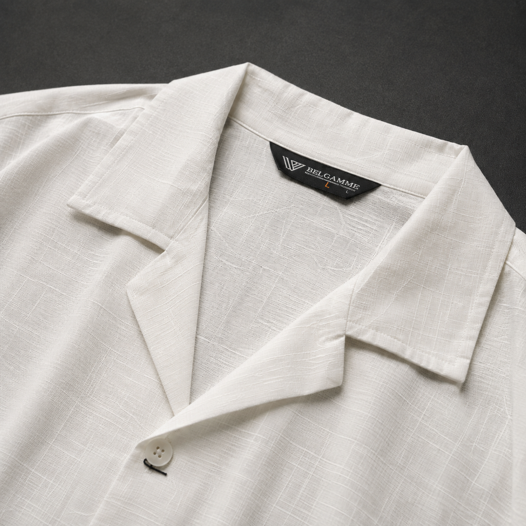 White/Black Textured Jacquard Oversized Cuban Collar Shirt