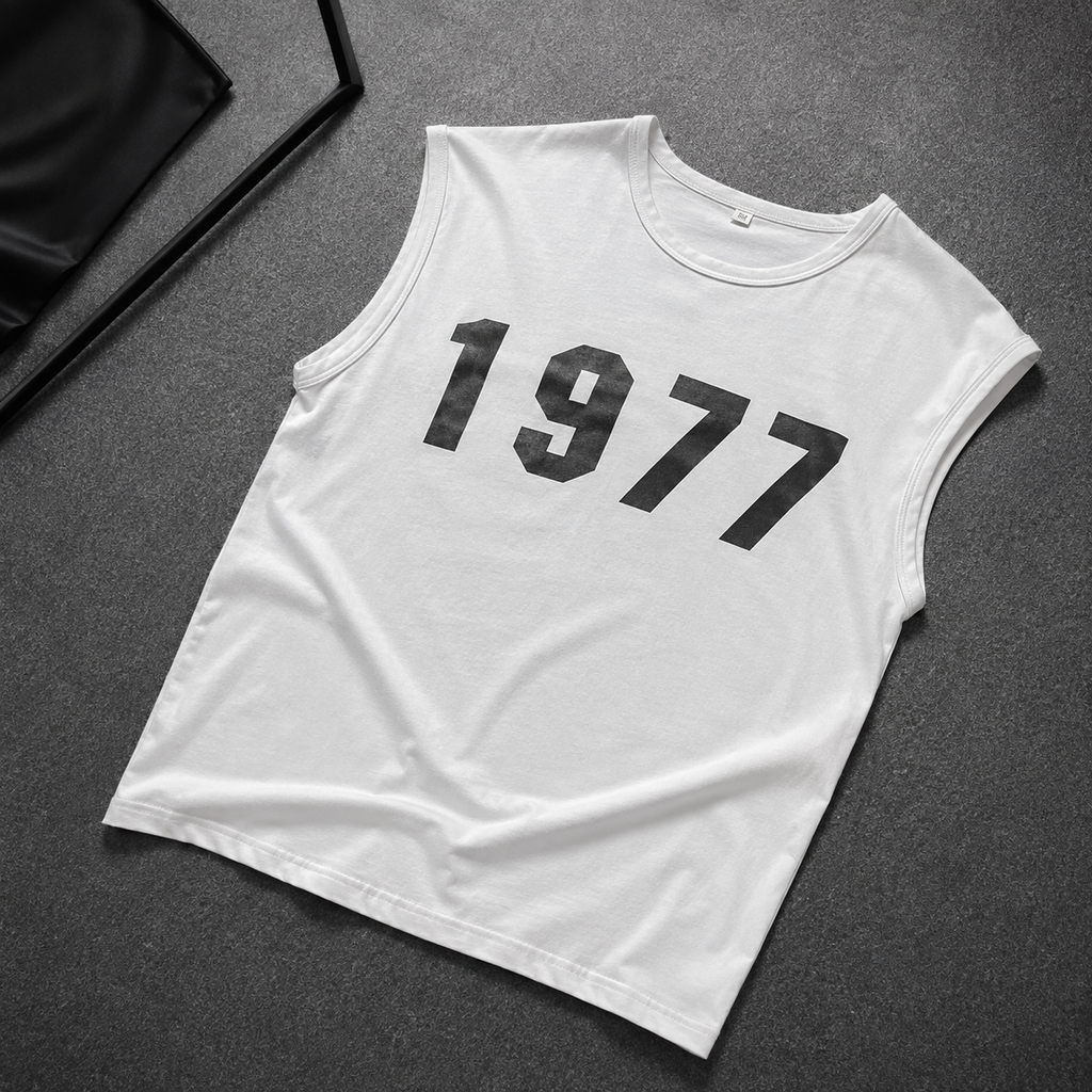 1977 Retro Oversized Sleeveless Graphic Tee – White