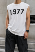 1977 Retro Oversized Sleeveless Graphic Tee – White