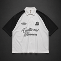 "Cultural Nuances" Oversized Raglan Polo Shirt – White &amp; Black