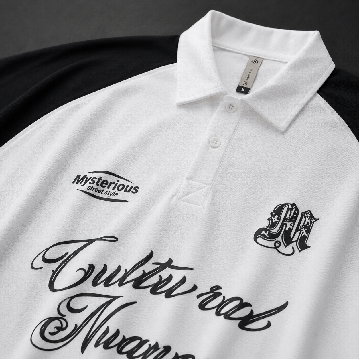 "Cultural Nuances" Oversized Raglan Polo Shirt – White &amp; Black