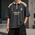 Real Madrid Oversized Quarter-Zip Polo – Dark Grey and Beige