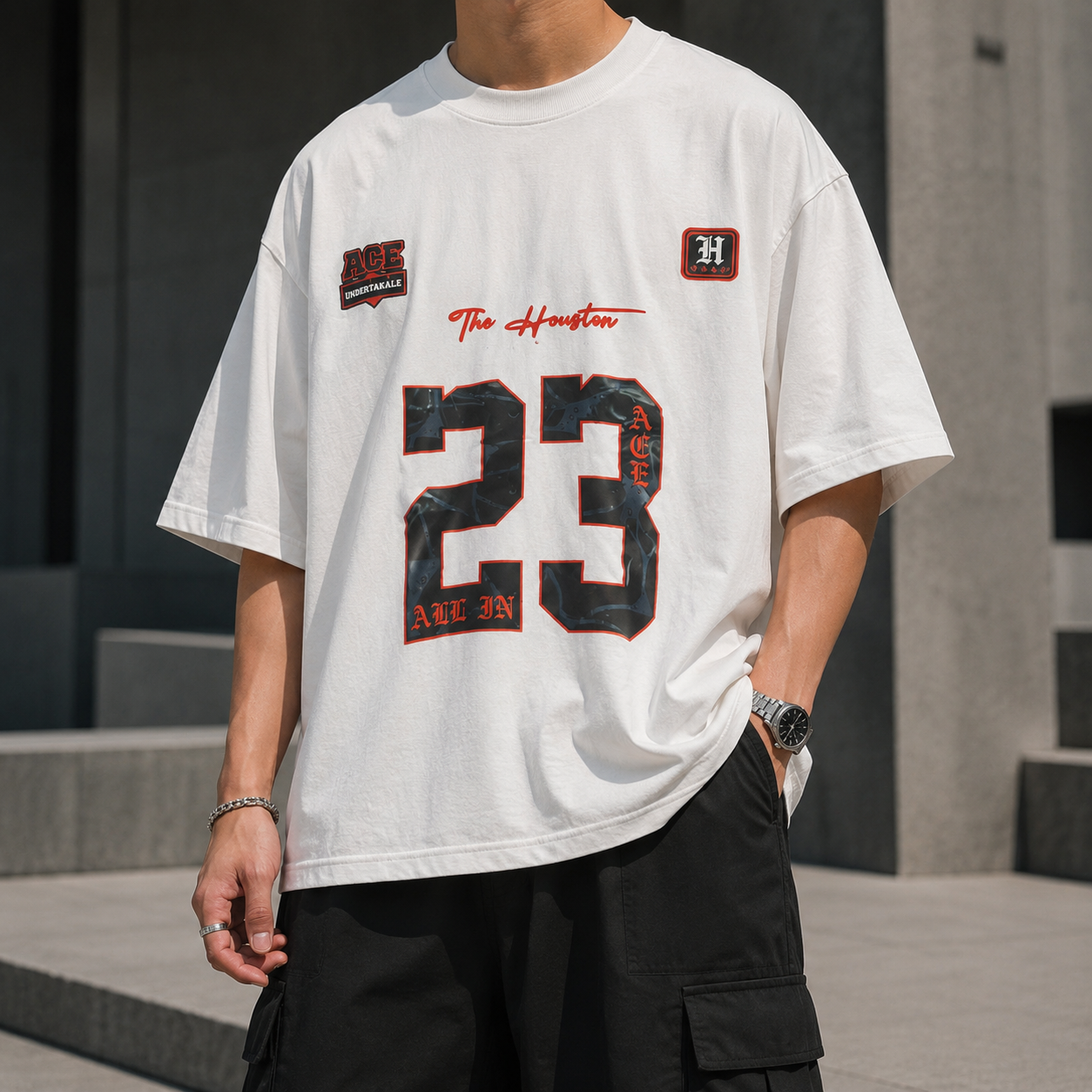 Houston "All In" 23 Oversized Graphic T-Shirt – White