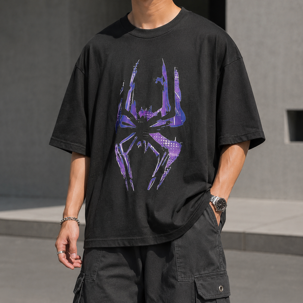 Spider-Verse Glitch Logo Oversized Graphic T-Shirt – Black
