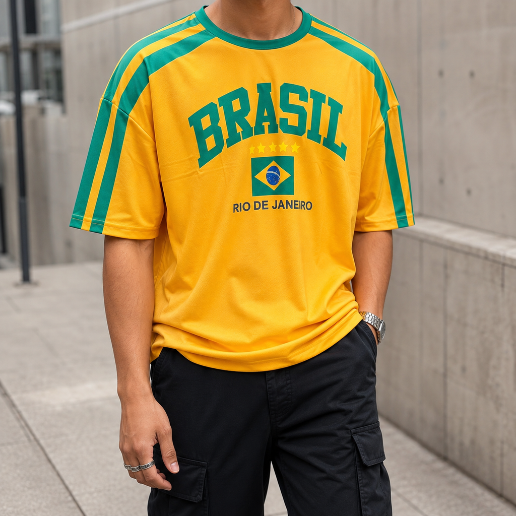 Brasil "Rio de Janeiro" Oversized Football Jersey – Yellow and Green