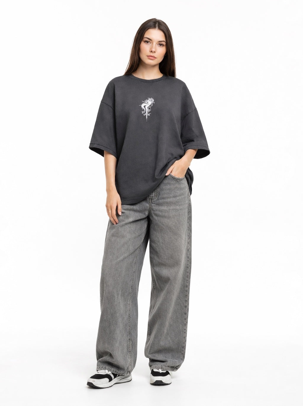 faded grey oversize jeans