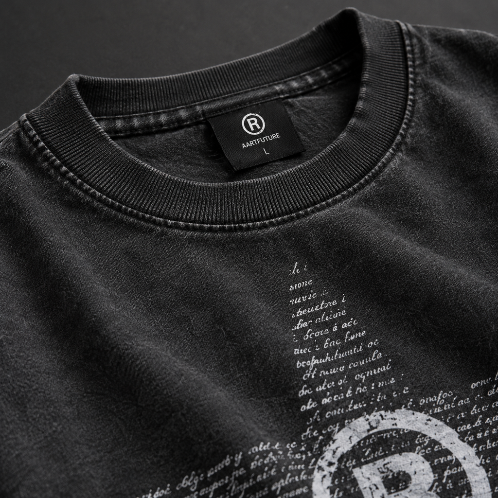 Star Typography "R" Circle Graphic Oversized T-Shirt – Washed Black
