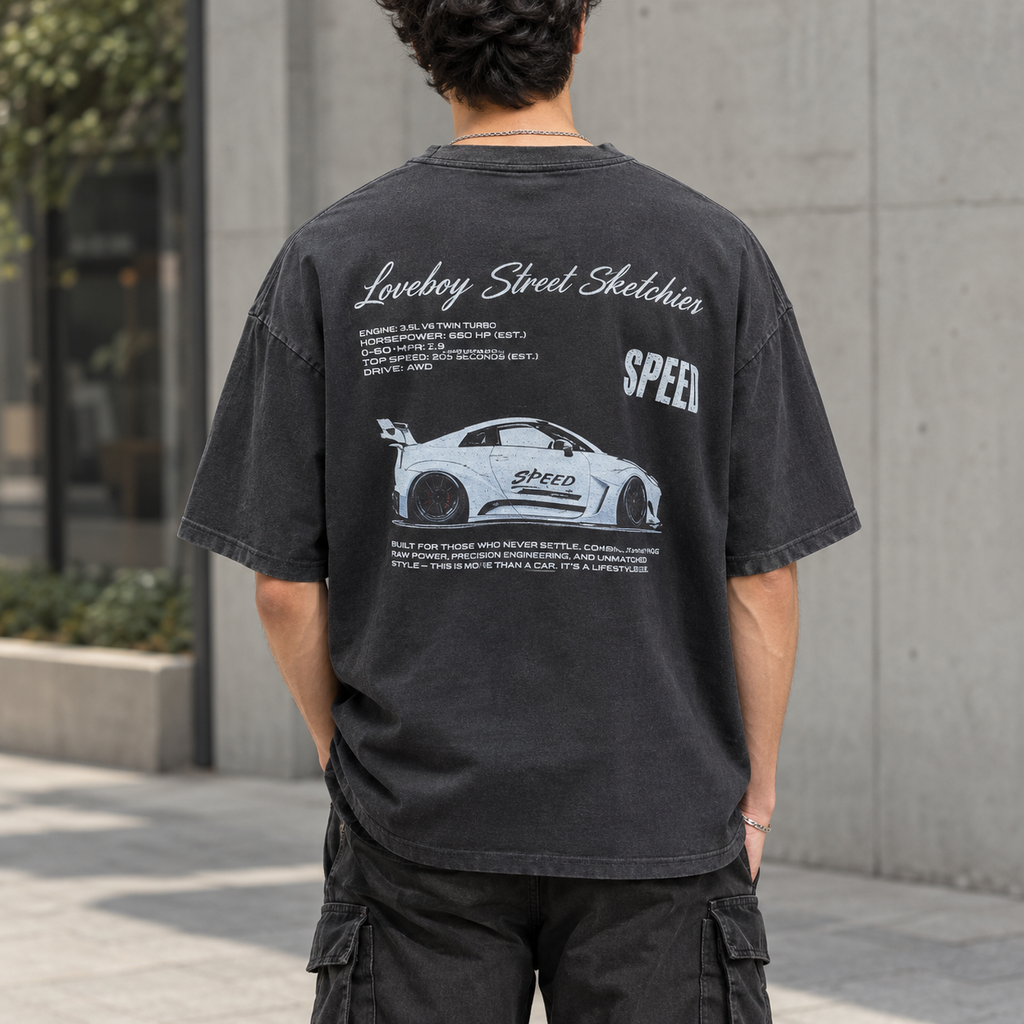Lowkey Street Aesthetic Cursive Script Oversized T-Shirt – Black