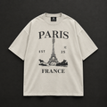Paris France Eiffel Tower Graphic Oversized T-Shirt – Beige / Oat